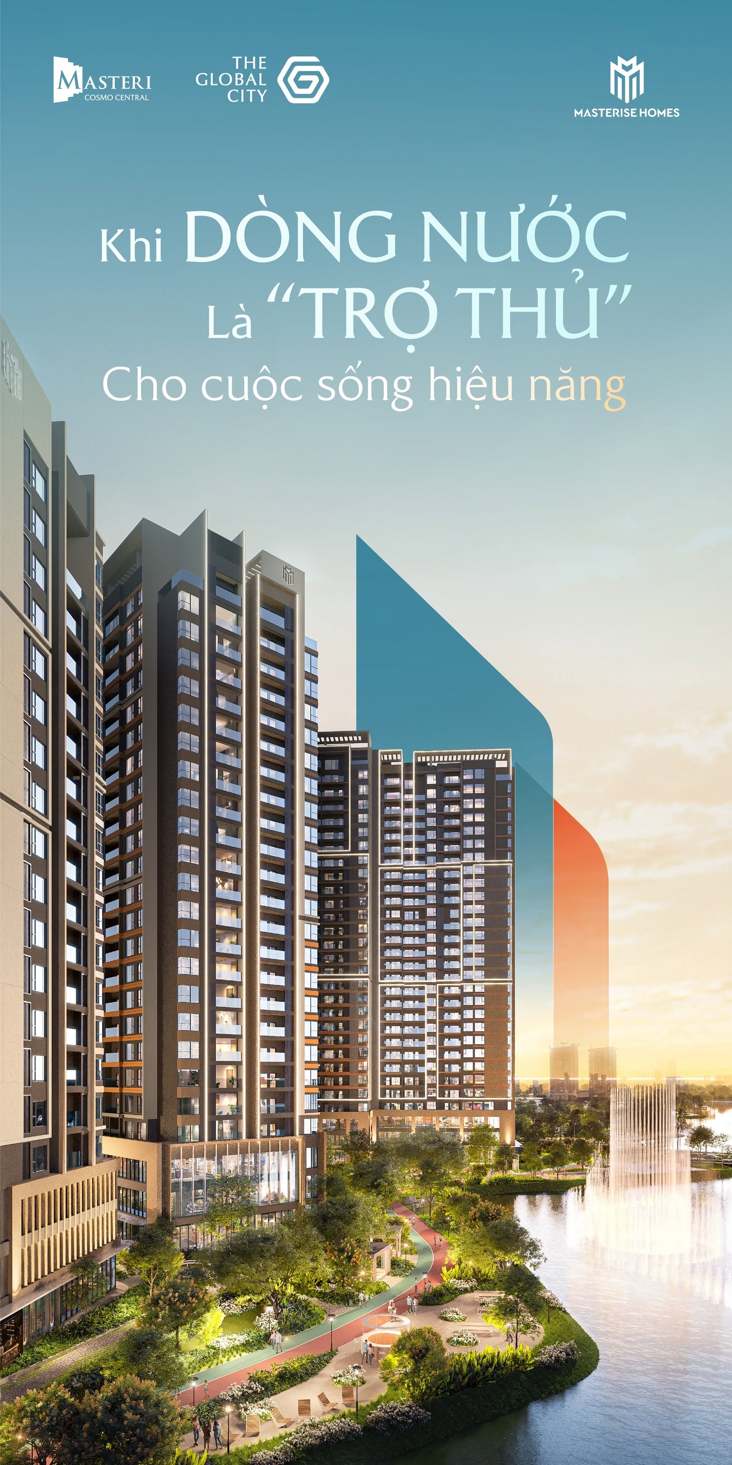 Tổng quan dự án Nexus Masteri Cosmo Central với kiến trúc hiện đại và tiện ích mặt nước tại The Global City.